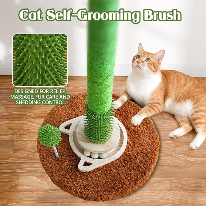 2026 New DIY 9+ Installation Styles Cactus Cat Scratching Post with Self-Grooming Brush and Ball Toy | Modular Sisal Cat Scratching Post for Indoor Cats and Kittens, Customizable Cat Furniture