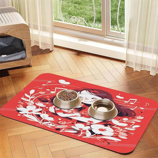 Pet Feeding Mat Happy Mother's Day Floral Gift for Mom Ho Absorbent Pet Placemat for Food Water Bowl with Waterproof Rubber Backing 18X12In Quick Dry Water Dispenser Mat Dog Cat
