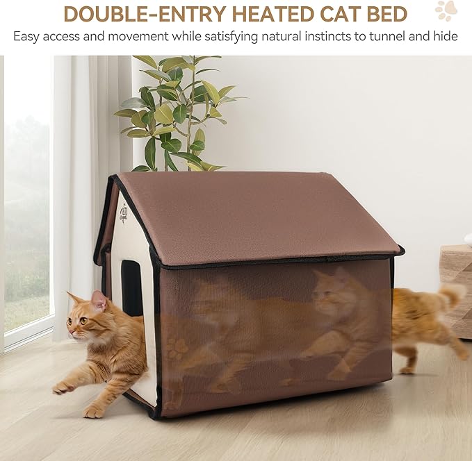 ALL FOR PAWS Heated Cat House, Indoor Cats Home for Winter with Heated Pad, Cat Houses & Condos, Heater Cat Bed for Feral Kitty, Thermo Kitty Home