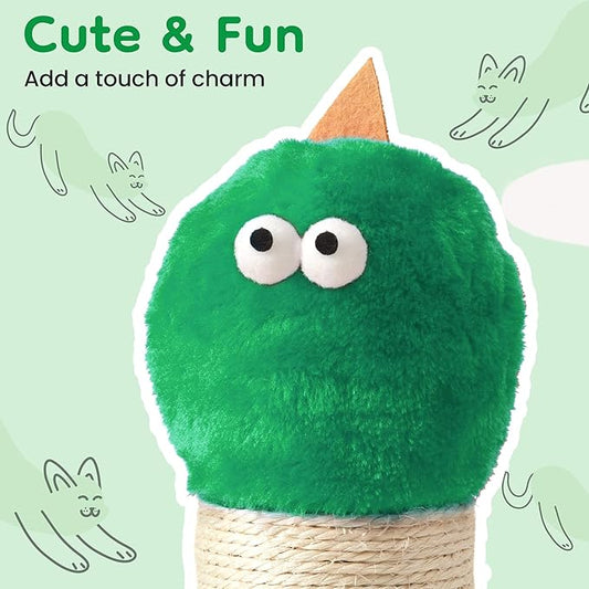 Cat Scratching Post for Small Space, 22'' Scratching Posts for Indoor Cats Adults, Extra Wide 13.4" Stable Base & Natural Sisal, Cute Cat Scratching Post with Short Plush Fabric for Indoor Cats, Green
