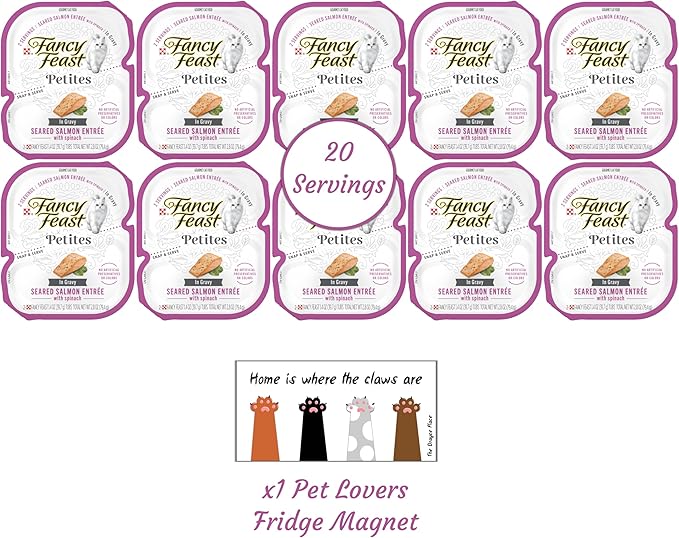 Fancy Feast Gourmet Grain-Free Meals Wet Cat Food Pate and Gravy Petites 10 Twin Pack Trays, 20 Servings (Seared Salmon in Gravy)