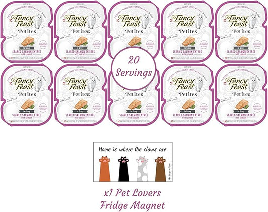 Fancy Feast Gourmet Grain-Free Meals Wet Cat Food Pate and Gravy Petites 10 Twin Pack Trays, 20 Servings (Seared Salmon in Gravy)