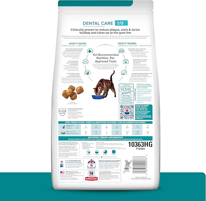 Hill's Prescription Diet t/d Dental Care Chicken Flavor Dry Cat Food, Veterinary Diet, 4 lb. Bag