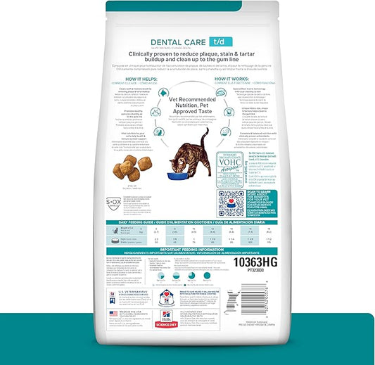 Hill's Prescription Diet t/d Dental Care Chicken Flavor Dry Cat Food, Veterinary Diet, 4 lb. Bag