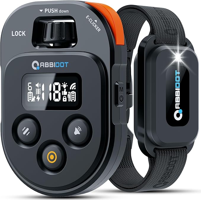 ABBIDOT Dog Shock Collar, 4100FT Dog Training Collar with Remote，IPX7 Waterproof Rating，6 Training Modes (Beep, Vibration, Safe Shock), Enhanced Night Light, Rechargeable E-Collar for Dogs 10-120 lbs
