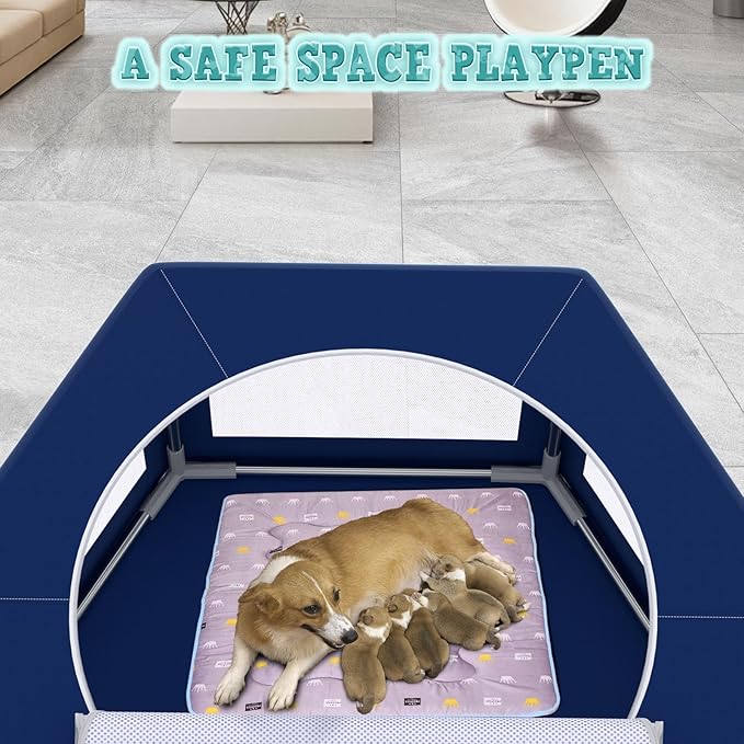 45x45 Inches Hexagonal Type Puppy Playpen, Dog Playpen for Puppies or Small Dogs, Dog Fence Pet Playpen for Indoor & Outdoor, Sturdy Safety Dog Pen with Thickened Fabric, Breathable Mesh