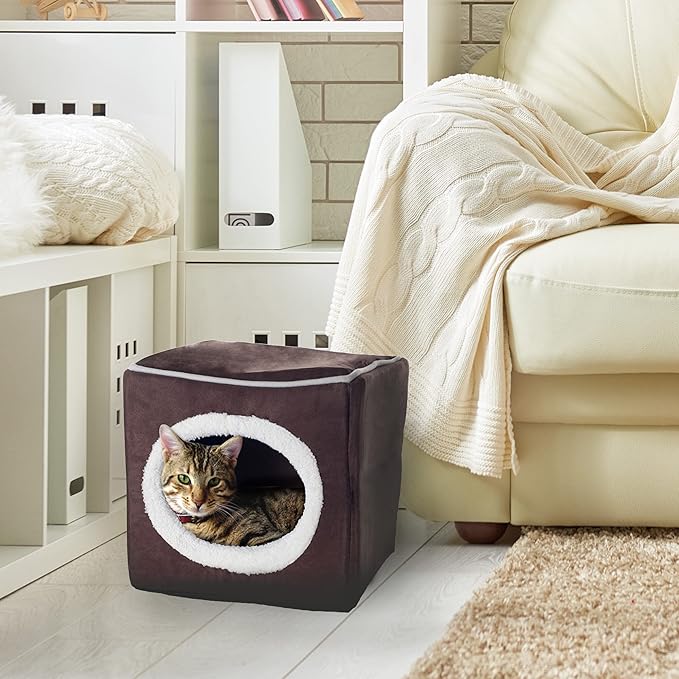 Cat House - Indoor Bed with Removable Foam Cushion - Cat Cave for Puppies, Rabbits, Guinea Pigs, and Other Small Animals by PETMAKER