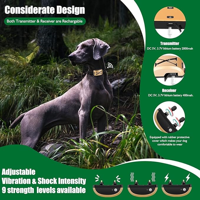 Wireless Dog Fence，Electric Dog Fence Wireless System & Training Collar,2-in-1 Wireless Safe Boundary,Adjustable Pet Containment Fence System,Rechargeable Collar for Dogs.（Gold） (Extra Collar)