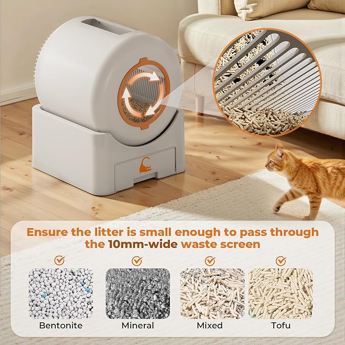 Self Cleaning Litter Box, Large Capacity Automatic Litter Box with Auto Safety Sensors for Safety Protection Enhanced Whisper-Quiet Cat Litter Box with APP Control for Multiple Cats, White