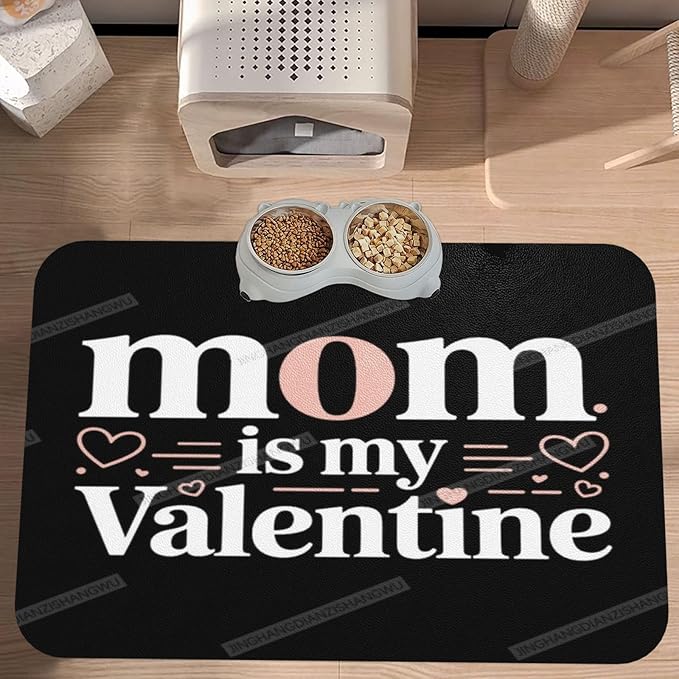 Dog Food Mat for Floors Absorbent Quick Drying Happy Mother's Day Floral Gift for Mom Ie Pet Cat Food Mat Easy-to-Clean Pet Feeding Mats Dog Bowl Mats 18X12In