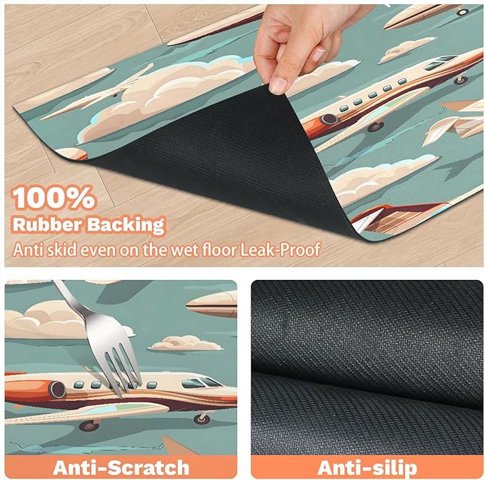 Plane Airplane Dog Food Mat for Floors Absorbent, Quick Dry Water Dispenser Mat for Food, Water, Pet Supplies 12" x 20", White Clouds