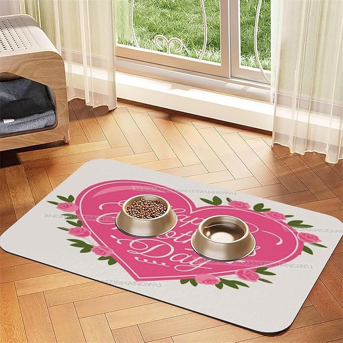 Pet Feeding Mat Happy Mother's Day Floral Gift Mom Dh Absorbent Pet Placemat for Food Water Bowl with Waterproof Rubber Backing 18X12In Quick Dry Water Dispenser Mat Dog Cat
