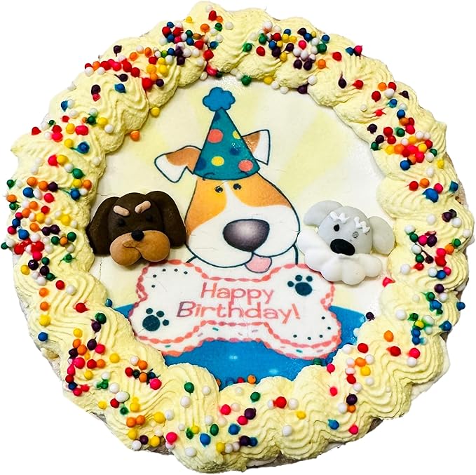 Lot of 6 Dezicakes Crispy Yellow 3D Dog Birthday Cakes- Edible Puppy Party Crispy Corn Grits Cake- Handmade with Love- Perfect Dog Party Cake Boxed, Iced and Decorated