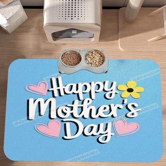 Dog Food Mats for Floors Happy Mother's Day Floral Gift Mom Dk Absorbent Pet Cat Food Mat Quick Dry Dog Bowl Mats for Water Pet Supplies 18X12In