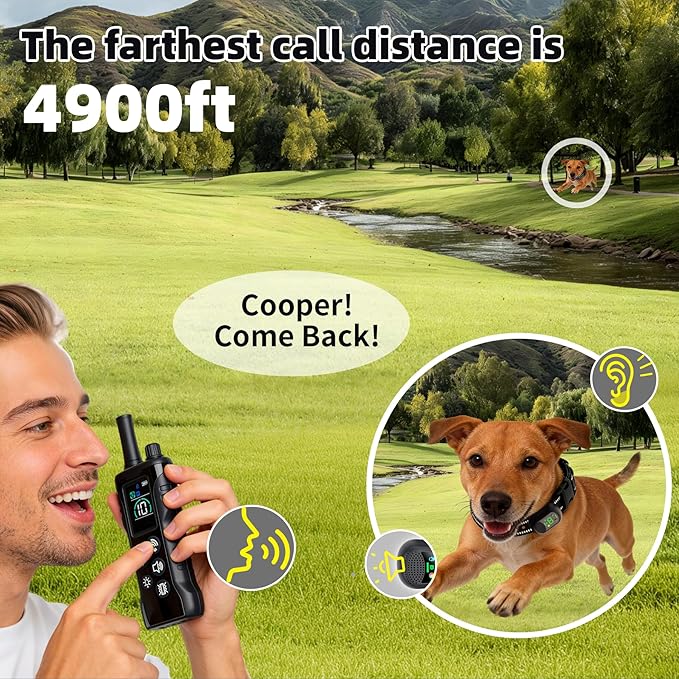Dog Training Collar -4900Ft Dog Training Collar with Remote,IP67 Waterproof Electric Collar with 4 Training Modes,Support Remote Voice Call Function,Rchargeable E-Collarfor All Dog Sizes (10-120lbs)