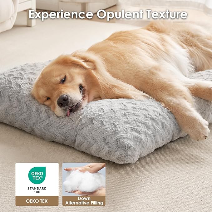 EHEYCIGA XXL Washable Dog Bed for Crate 47x29 Inch, Reversible Kennel Pad for Extra Large Dogs Weight Up to 100 lbs, Plush and Comfy Pet Sleeping Mat, Grey