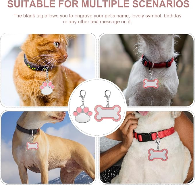 VOSAREA DIY Stainless Steel Pet Id Tags Set Sublimation Dog Tag Blanks and Metal Double-Sided Pendant for Custom Pet Supplies