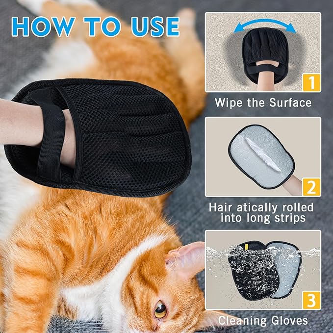 Pet Hair Removal Glove for Dogs & Cats, Reusable Magic Brush Pet Hair Remover Tool for Clothes, Couch, Furniture, Bed (Black) RFV