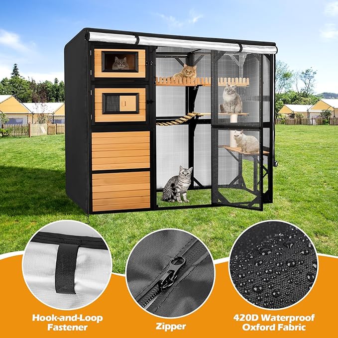 Catio Cover,79"L x 39"W x 70"H Cover for Catio Outdoor Cat Enclosure Waterproof, 420D Cat Cage Covers for FunXplore Large Cats Catios, Outdoor Cats Enclosure Covers(Black)(Catios Not Included)