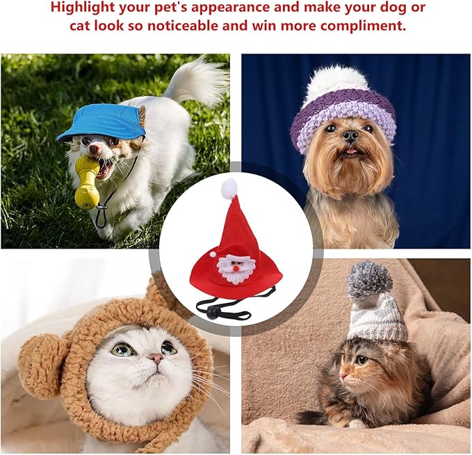 Amosfun Christmas Dog Hat and Pet Cosplay Headgear Knitted Santa Claus Cap Wear-Resistant for Cats and Dogs Holiday Party Supplies