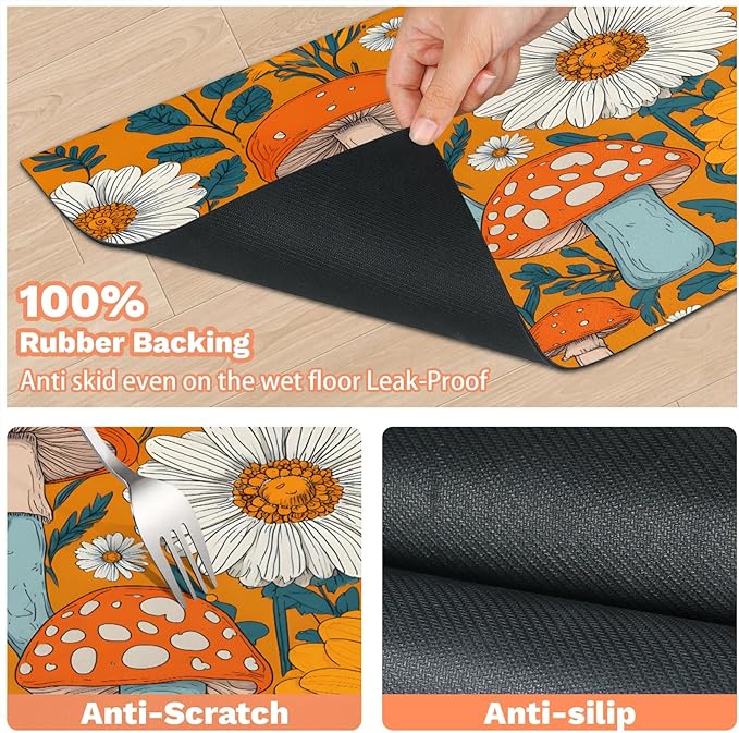 Mushroom Dog Food Mat for Floors Absorbent Dog Bowl Mat for Food and Water Dispenser Quick Dry Cat Food Placemat Pet Supplies 24" x 32", Daisy Flower