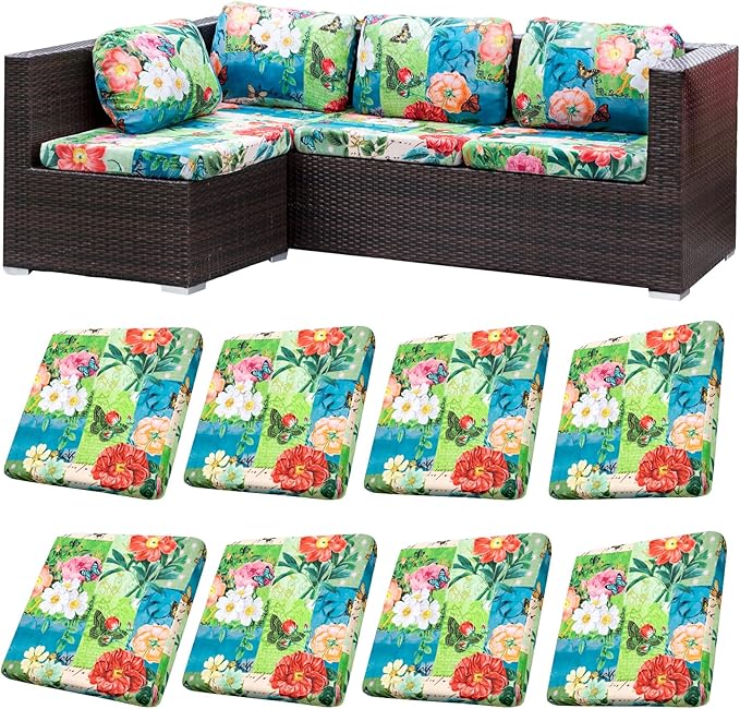HANDONTIME Viantge Floral Outdoor Cushion Covers 8pcs Oil Painting Green Couch Cushion Covers Replacement Patio Couch Cover Sofa Cover Indoor Patio Cushion for Outdoor Furniture Washable, Cover Only