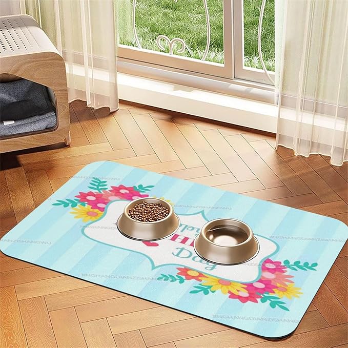 Pet Feeding Mat Absorbent Dog Mat for Food and Water Bowl Dog Accessories Happy Mother's Day Floral Gift for Mom I Pet Supplies Dogs Quick Dry Cat Water Dispenser Mats 24x16In