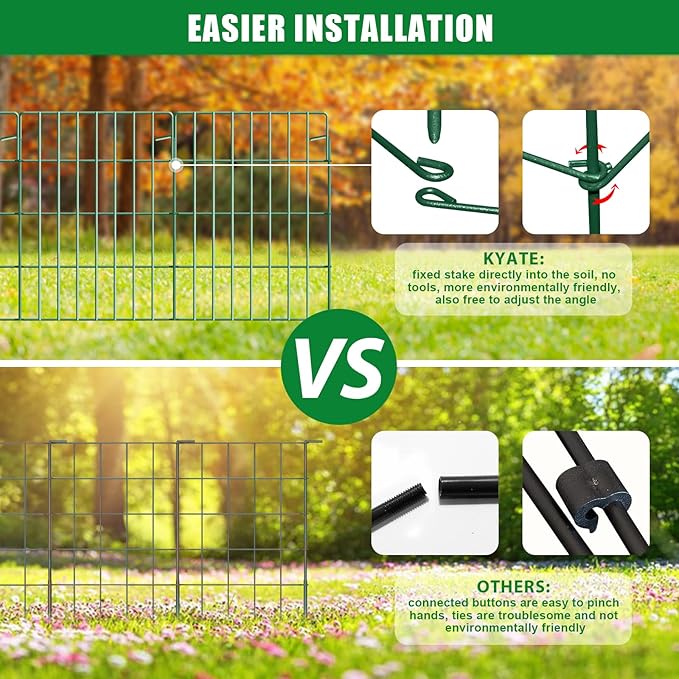 30 Pack Decorative Garden Fence Total 32.5ft (L) x 24in High 1.44" Gap Metal Wire Rustproof Small Animal Barrier Fence Easy Assembly Patio Yard Seedlings Protection Fencing Border Green