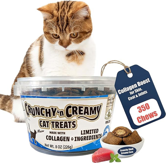 Fieldcrest Farms Nothin’ to Hide Collagen Cat Treats – Crunchy & Creamy Cat Snacks, High-Protein Healthy Treats for Skin, Coat & Joint Support, Tuna Flavor, 8 oz. Resealable Tub