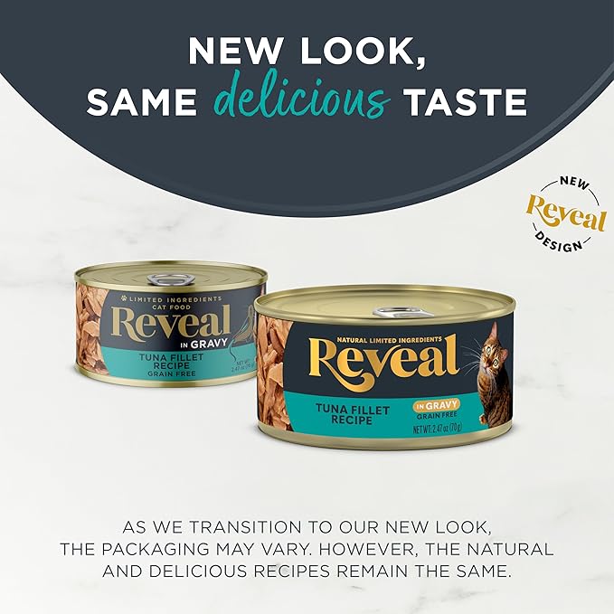 Reveal Natural Wet Canned Cat Food,Limited and Natural Ingredients,Grain Free,High Protein with No Artificial Additives,Tuna in Gravy (2.47 oz Cans),(Pack of 48)