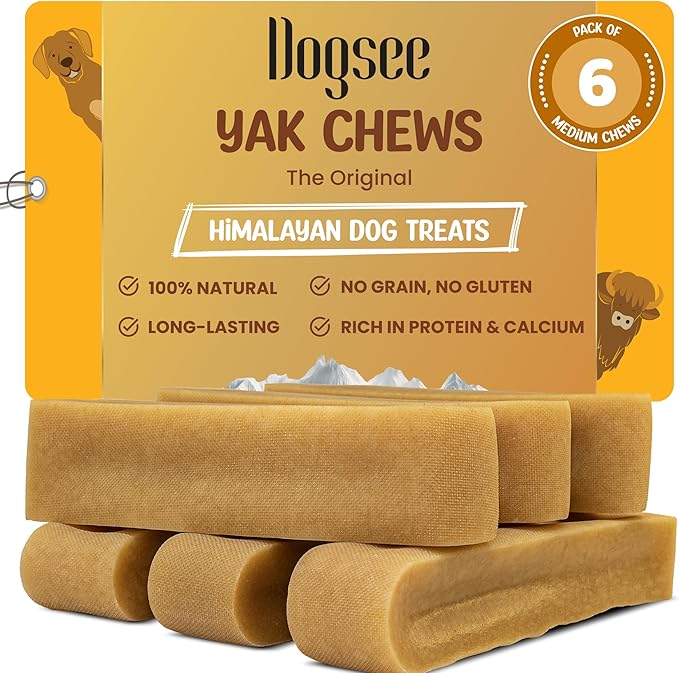Dogsee Original Yak Cheese Himalayan Dog Chews 1lb (Medium - 6 Bars) | 100% All Natural | Dog Treats Medium Breed | Dog Chews Long Lasting for Aggressive Chewers | High Protein | Dental Sticks