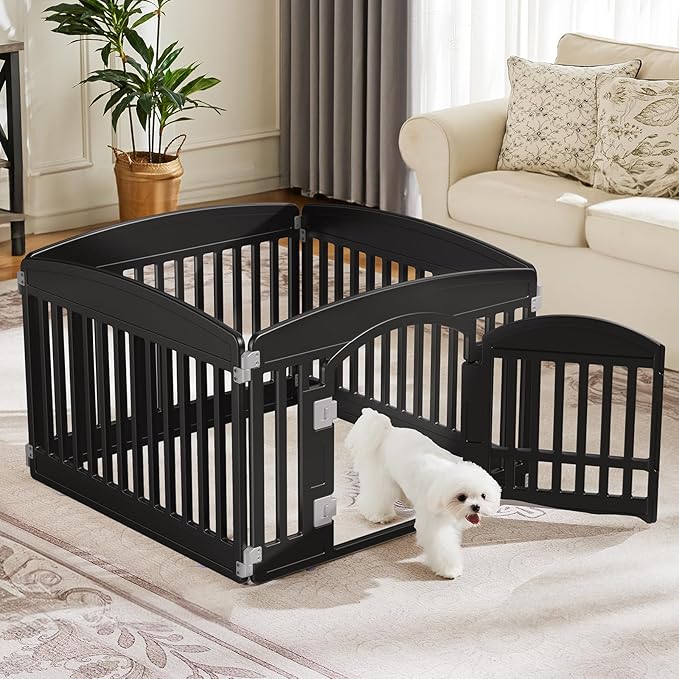 SMUG Dog Playpen 4-Panel 24" | Safe & Secure Indoor/Outdoor Pet Fence | Folding & Portable |35 x 35 x 24IN, Ideal for Small to Medium Dogs | Easy to Clean （Black）
