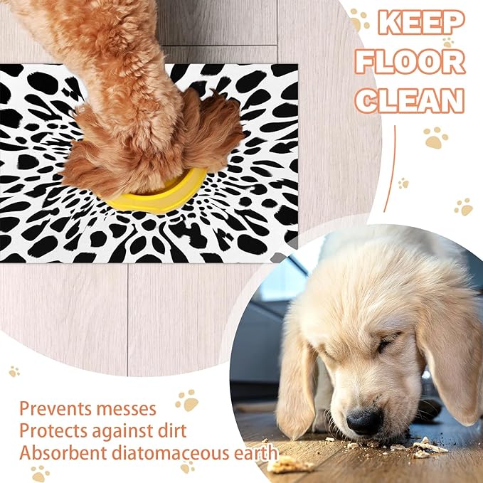 Leopard Print Dog Food Mat for Floors Absorbent Dog Bowl Mat for Food and Water Dispenser Quick Dry Cat Food Placemat Pet Supplies 12" x 20", Cheetah Skin