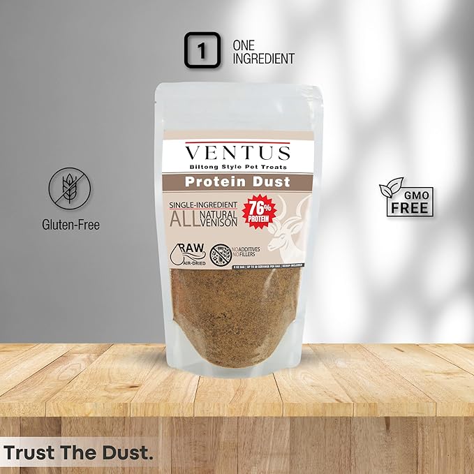 Ventus Dog Food Topper - Single Ingredient High Protein Meal Topper for Dogs, Venison Seasoning, 6 oz