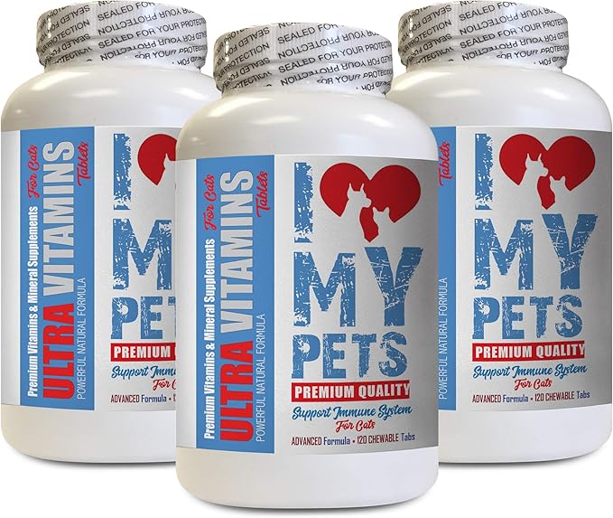 I LOVE MY PETS LLC cat Immune System Support - Ultra Vitamins - CAT Health - Mineral Boost - cat Coat Supplement - 360 Treats (3 Bottles)
