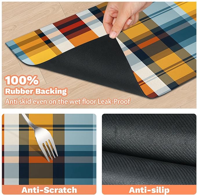 Buffalo Plaid Dog Food Mat for Floors Absorbent, Quick Dry Water Dispenser Mat for Food, Water, Pet Supplies 12" x 20", Colorful Plaid