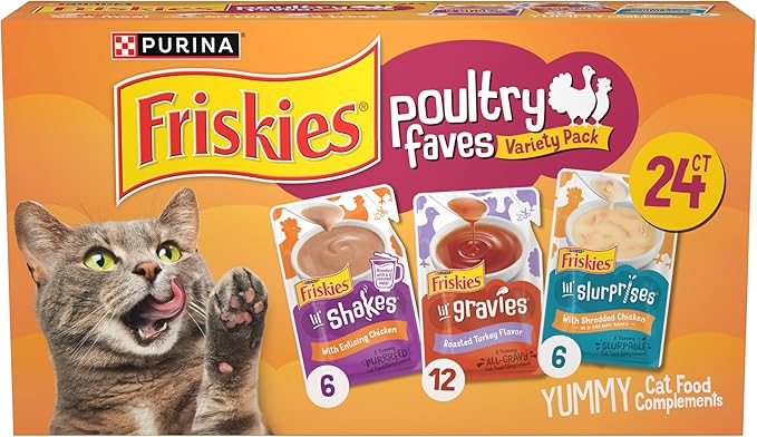 Purina Friskies Poultry Faves Lickable Cat Food Topper Variety Pack - 24 ct. Box