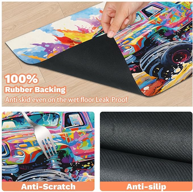 Cool Car Dog Food Mat for Floors Absorbent, Quick Dry Water Dispenser Mat for Food, Water, Pet Supplies 16" x 24", Watercolor Car