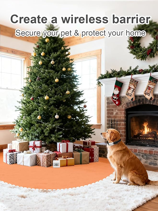 FLYSPEAR Wireless Pet Barrier - Rechargeable Indoor Barrier with 6 Adjustable Range Radius up to 7 ft, 6 Adjustable Safe Static Intensity, Electric Fence System for Dogs with Hook