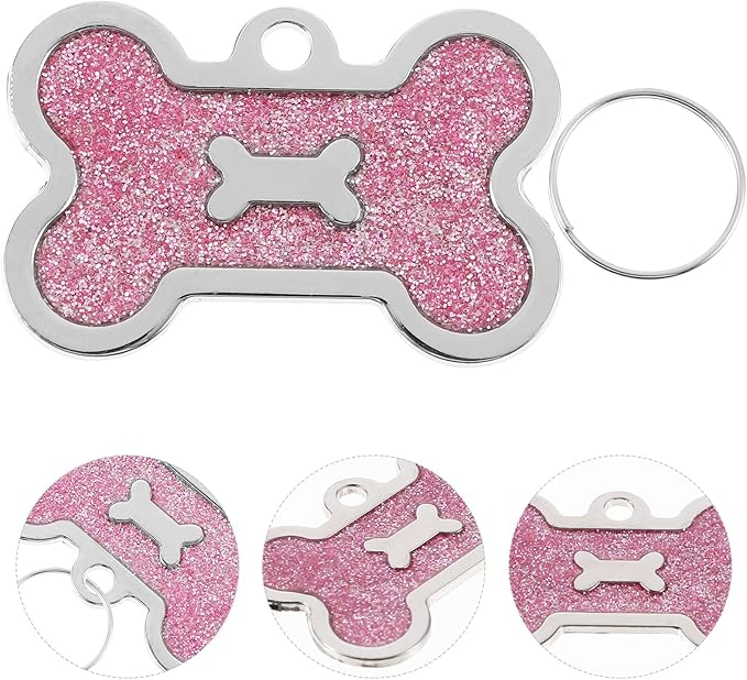 Toyvian 8pcs Bone-Shaped Pet Identity Tags for Dog Collar, Zinc Alloy Sturdy Name Tags, Anti-Lost Pink 40x25mm, Decorative Accessories for Puppy and Cat Supplies