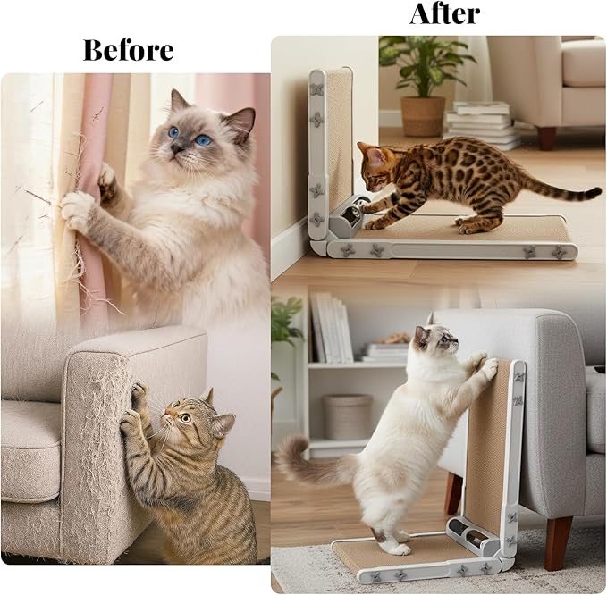 L Shape Cat Scratcher, 26.8 Inch Cat Scratchers for Indoor Cats, Protecting Furniture Cat Scratch Pad, Cardboard Cat Scratching with Ball Toy, Catnip, Large (Gary)