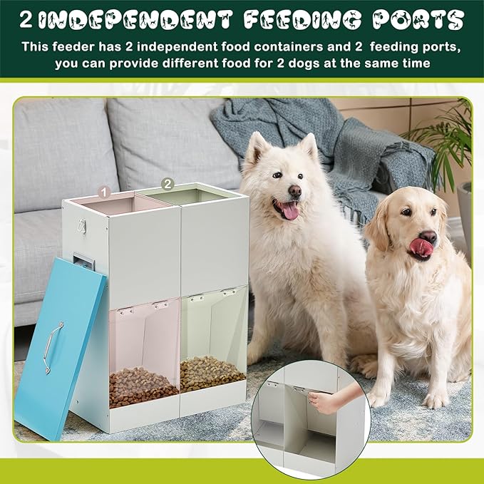Gravity Automatic Dog Feeder for 2 Dogs 46 lbs Capacity Galvanized Metal Self Feeding Dog Food Dispenser Large Breed for Outdoor and Indoor Use