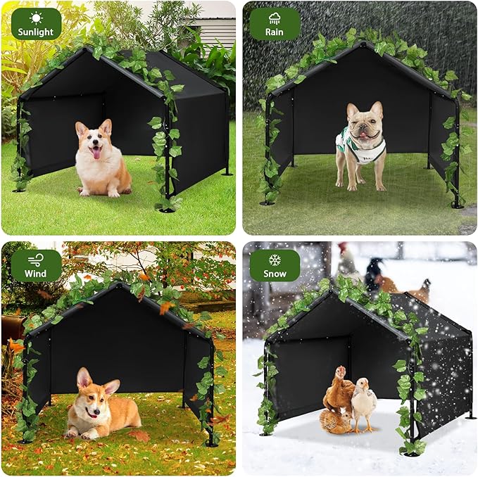 Large Dog Shade for Outside - LitaiL Outdoor Dog Kennel for Small Dogs, 47.2" x 47.2" x 39.4" Outdoor Sun Rain Canopy Pet House, Waterproof Pet Canopy Shelter for Small Animals, Black