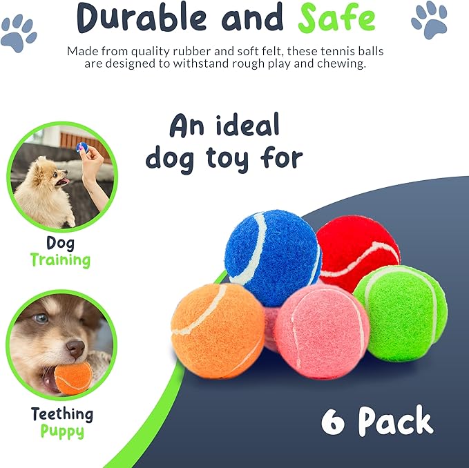 Squeaky Mini Tennis Balls for Small Dogs Puppy - 1.5 Inch - 6 Pack - Dog Toys for Small Dogs, Training Positive Reinforcement, Interactive Fetch Tiny Squeaker Balls for Ball Launcher