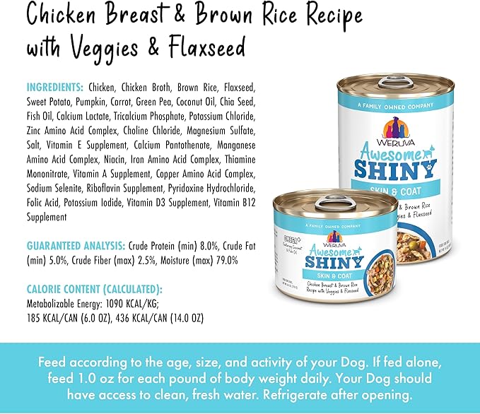 Weruva Awesome Shiny Wet Dog Food, Chicken & Brown Rice with Veggies, 14oz Can (Pack of 10)