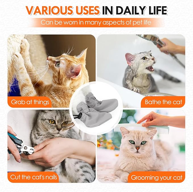 Cat Anti-Scratch Shoes, Cat Sofa Protect Waterproof Cat Claw Covers Dog Scratch Boots Adjustable Cat Paw Protector for Cat Grooming Bathing Shaving