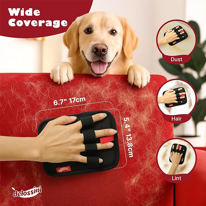 Pet Hair Removal Glove, Reusable Electrostatic Pet Hair Remover Glove for Cat & Dog, Washable 4 Finger Upgraded Version Pet Hair Mitt for Couch, Furniture, Car Seat - 2 PCS