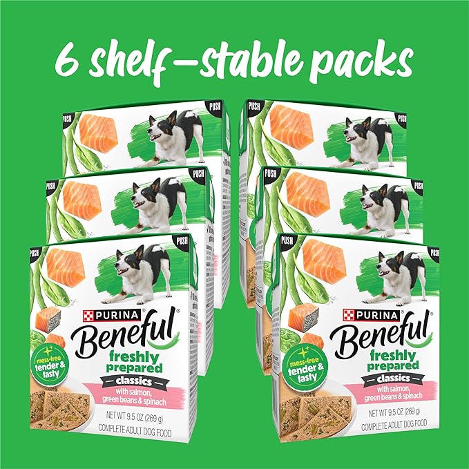 Purina Beneful Freshly Prepared Classics with Salmon, Green Beans and Spinach Pate Dog Food - 9.5 oz Carton (Pack of 6)