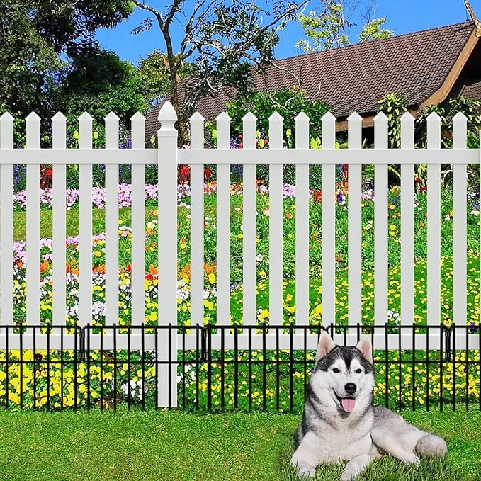 30 Pack Animal Barrier Fence, No Dig Fence Decorative Fences, Rustproof Metal Small Garden Fence Border for Dogs Rabbits (Black, 30 Pack,30Ft)