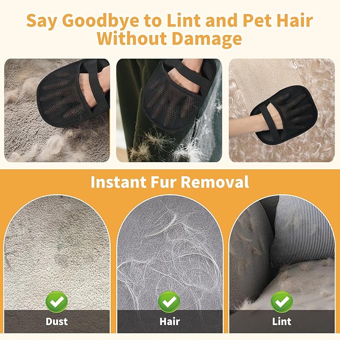 Magic Brush Pet Hair Removal Glove - Upgraded Five-Finger Electrostatic Dog & Cat Hair Remover for Laundry, Couch, Car Seat: Reusable Washable Pet Hair Glove Tool (2pcs-Black)